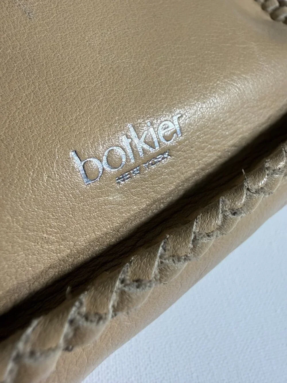 Botkier New York Beige Leather Crossbody Bag Whipstitch Tassel